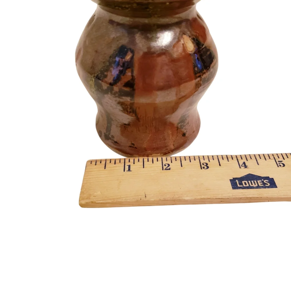 Brown Glazed Hand-thrown Signed Pottery Classic Silhouette Vase